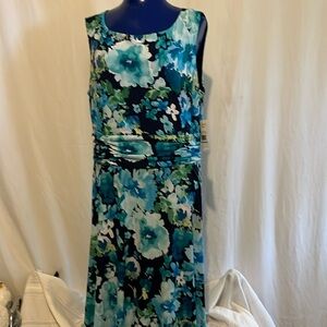 Jessica H Ladies Dress Sleeveless Size 16 Navy/Multi, Roushing at Waist